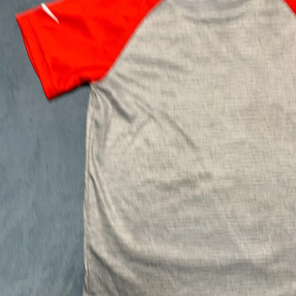 Nike Dri-Fit Raglan T-Shirt Boys 7 Red Gray Space Dye Swoosh Logo Athletic Cut